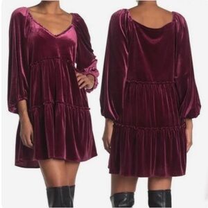 Y2K Betsey Johnson Velvet Tiered Long Sleeve Babydoll Mini Dress Size Small NWT
